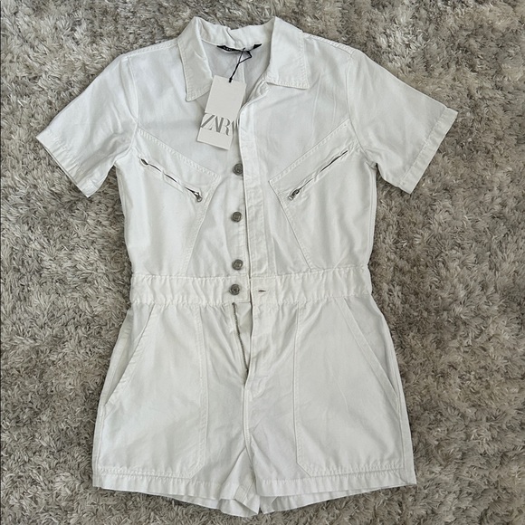 Zara Pants - Zara White Button-Up Romper